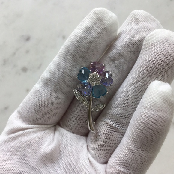 Sale $34 Firm! Sterling Silver Multi Color Cz Flower Pin - Picture 8 of 17